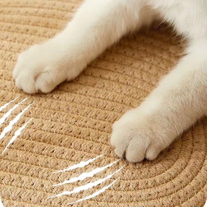 Japán kisállat macskaágy ovális alakú, kézzel szőtt rattan macskaágyak nyári hűsítő cica kosár pamut kötél macska karcoló kosarak