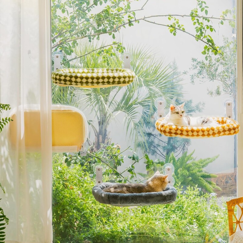 Mewoofun összecsukható macskaablak sügér 4 erős tapadókoronggal Akkus macskaablak függőágy Levehető puha huzat Fehér barna zöld