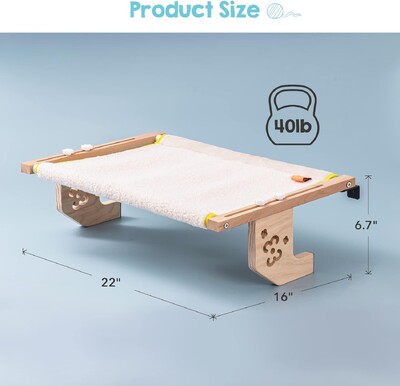 Mewoofun Pat robust pentru fereastră de biban pentru pisici cu cadru din lemn din metal pentru pisici, ușor de asamblat pentru pervaz și dulap