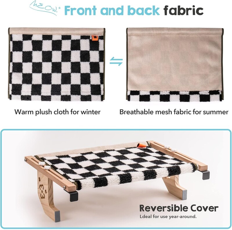 Mewoofun Pat robust pentru fereastră de biban pentru pisici cu cadru din lemn din metal pentru pisici, ușor de asamblat pentru pervaz și dulap