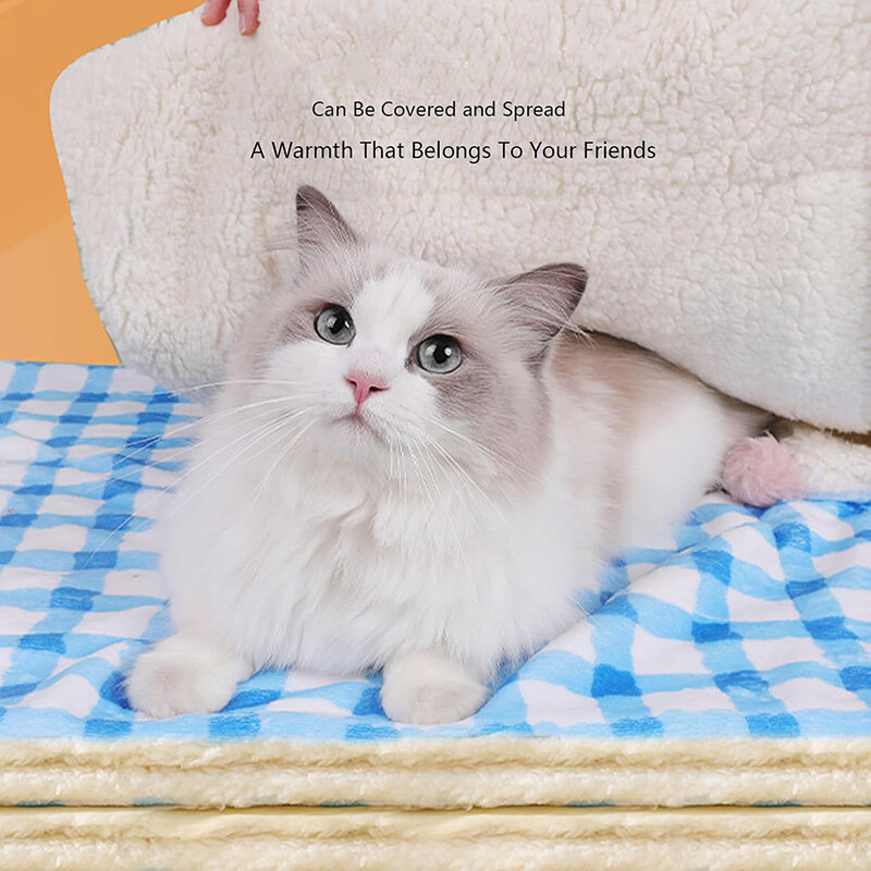 Mīksta kaķu sega, silta pūkaina plīša mājdzīvnieku guļamvietas paklājiņš kaķiem, suņiem, mazgājams, biezs, rūtains, jēra dūnu paklājiņš mājdzīvnieku piederumi