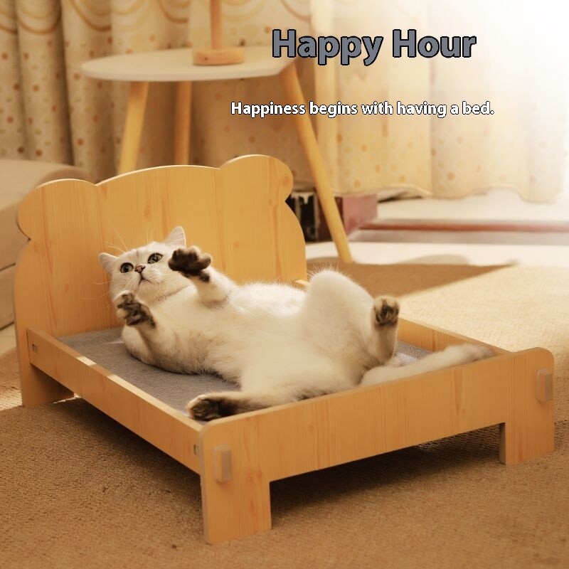 Masīvkoka kaķu gulta vasaras kucēnu gulta, noņemams paklājiņš, mazgājams visu sezonu, universālie kaķu ligzdas suņu mājas piederumi mājdzīvniekiem