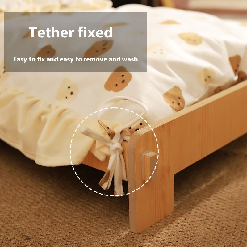 Masīvkoka kaķu gulta vasaras kucēnu gulta, noņemams paklājiņš, mazgājams visu sezonu, universālie kaķu ligzdas suņu mājas piederumi mājdzīvniekiem