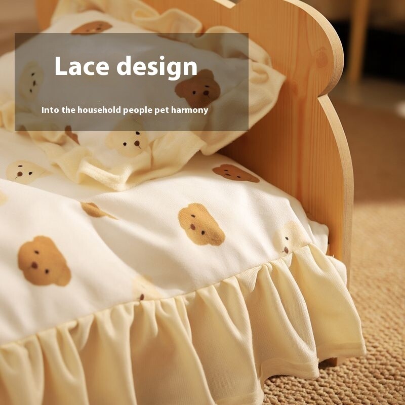 Masīvkoka kaķu gulta vasaras kucēnu gulta, noņemams paklājiņš, mazgājams visu sezonu, universālie kaķu ligzdas suņu mājas piederumi mājdzīvniekiem