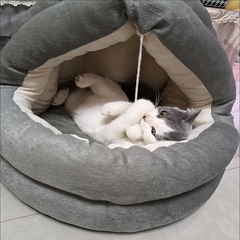 Naminių gyvūnėlių palapinės urvo lova katėms Mažiems šunims Savaime šildantis kačių palapinės lova kačių namelis Patogi naminių gyvūnėlių lova Sulankstoma skalbiama