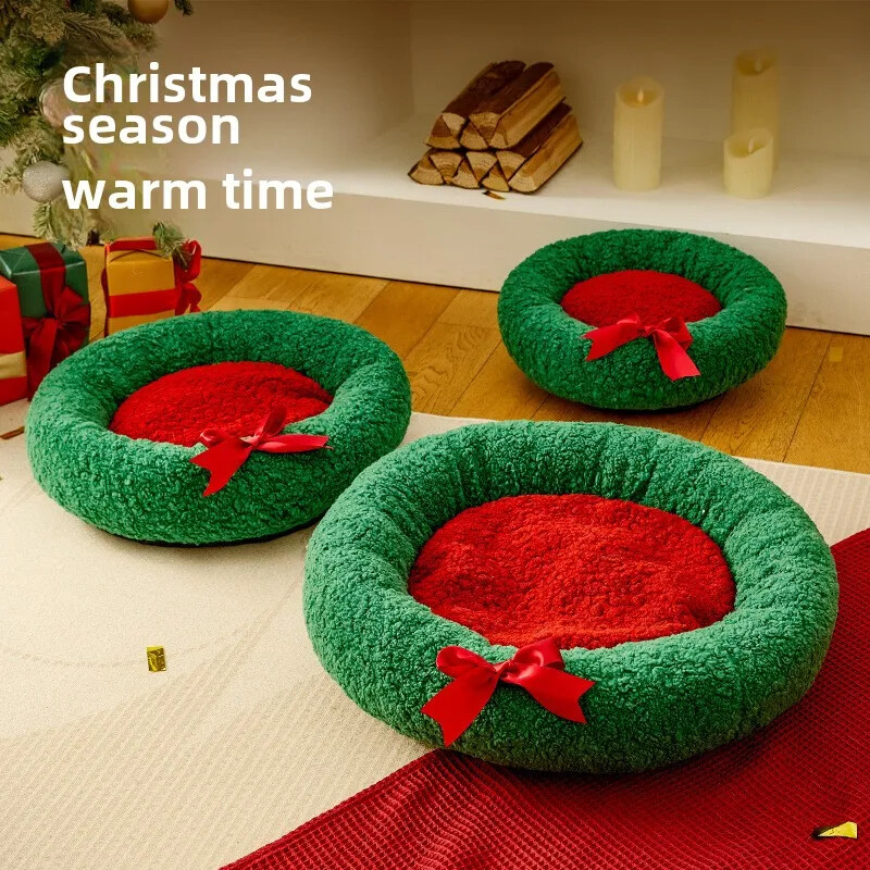 Ziemas silta kaķu ligzda dziļš miegs daļēji slēgta jauna Ziemassvētku kaķu ligzda suņu ligzda silta gulta