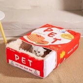 Cutie complet închisă pentru biscuiți Pat pentru pisici pentru animale de companie, dreptunghiulară, extrasă, gustare, pisoi, casă pentru pisici, pernă peșteră cu fermoar