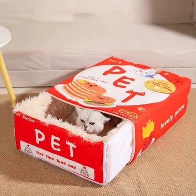 Cutie complet închisă pentru biscuiți Pat pentru pisici pentru animale de companie, dreptunghiulară, extrasă, gustare, pisoi, casă pentru pisici, pernă peșteră cu fermoar