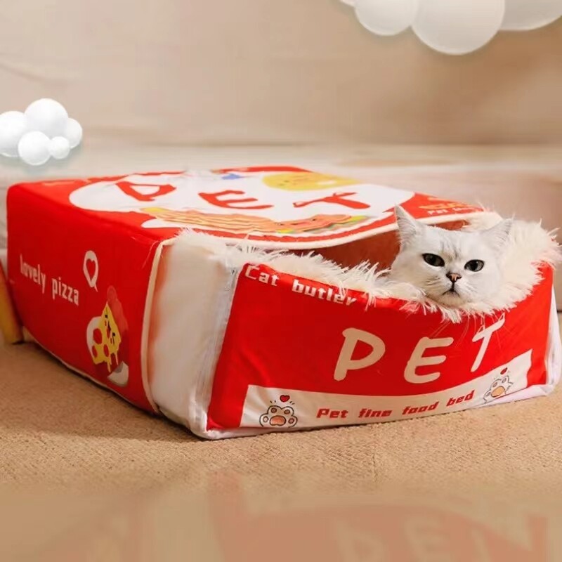 Cutie complet închisă pentru biscuiți Pat pentru pisici pentru animale de companie, dreptunghiulară, extrasă, gustare, pisoi, casă pentru pisici, pernă peșteră cu fermoar