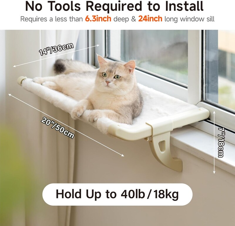 Mewoofun palangės tvirtinimo katės ešerys vienu žingsniu reguliuojamas katės lango hamakas su nuimamais dangčiais, be siurbimo puodelio