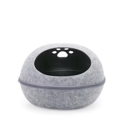 Pat pentru pisici Casă din pâslă artificială pentru pisici sac de dormit cu pernă de cuib coajă de ou detașabilă, respirabilă, semi-închisă, peșteră pentru animale de companie