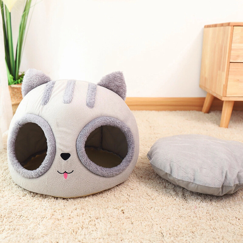 Casă pentru animale de companie pentru câini de talie mică, pat detașabil pentru pisici, casă semi-închisă, cuib de pisică pentru animale de companie, iarnă, caldă, moale, peșteră, canisa, pernă de somn profund
