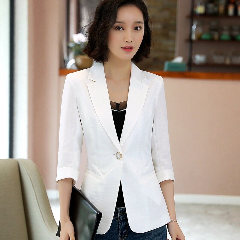 Női blézer nyári professzionális viselet 2019 ol Temperamentum háromnegyed ujjú kis öltöny Szépségszalon munkaruha Női 6928