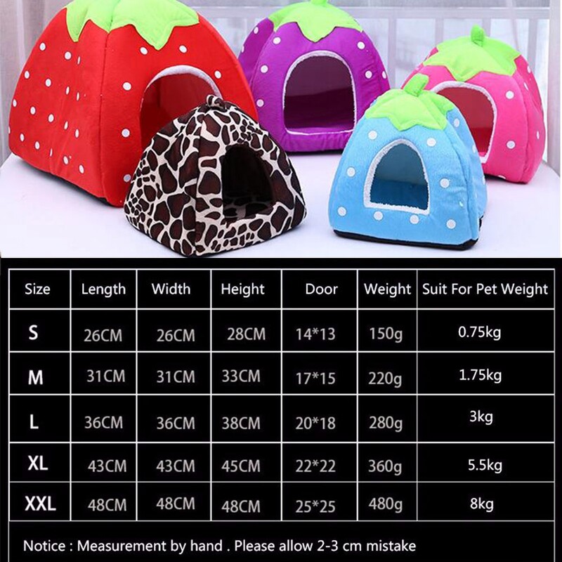 Topla Kućica za kućne ljubimce za male pse Slatka kućica za mačke u obliku jagode za štene Uzgajivačnica za mačiće Kućica za mačiće Krevet Kauč Mat Zimska prozračna