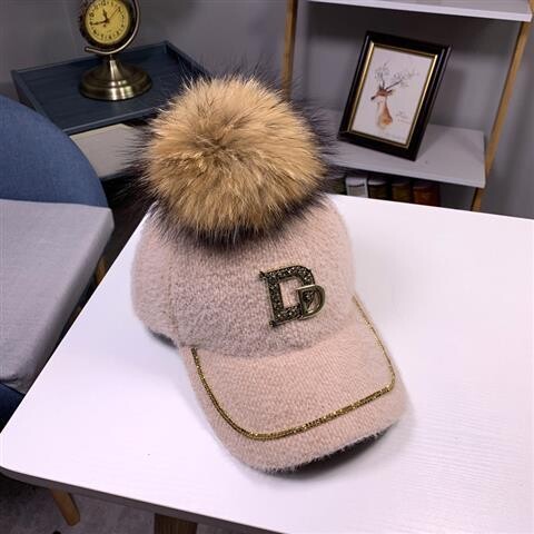 Īstas jenots kažokādas bumbu cepure Asmeņu cepure sievietēm rudens sejai novājēšanas cepure sievietēm ziemas All Match beisbola cepure modes liela seja korejiešu stilā