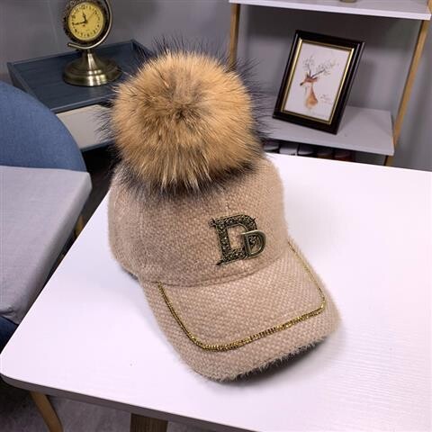 Īstas jenots kažokādas bumbu cepure Asmeņu cepure sievietēm rudens sejai novājēšanas cepure sievietēm ziemas All Match beisbola cepure modes liela seja korejiešu stilā