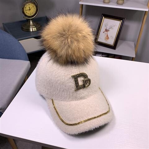 Īstas jenots kažokādas bumbu cepure Asmeņu cepure sievietēm rudens sejai novājēšanas cepure sievietēm ziemas All Match beisbola cepure modes liela seja korejiešu stilā