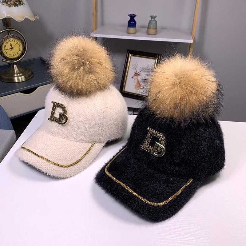 Īstas jenots kažokādas bumbu cepure Asmeņu cepure sievietēm rudens sejai novājēšanas cepure sievietēm ziemas All Match beisbola cepure modes liela seja korejiešu stilā