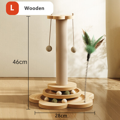 Zgarietor de pisici din lemn pentru zgariat sisal pentru pisici, rezistent la uzura, jucarii cu platou rotativ pentru pisici, articole amuzante de dresaj pentru pisici