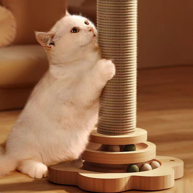 Zgarietor de pisici din lemn pentru zgariat sisal pentru pisici, rezistent la uzura, jucarii cu platou rotativ pentru pisici, articole amuzante de dresaj pentru pisici