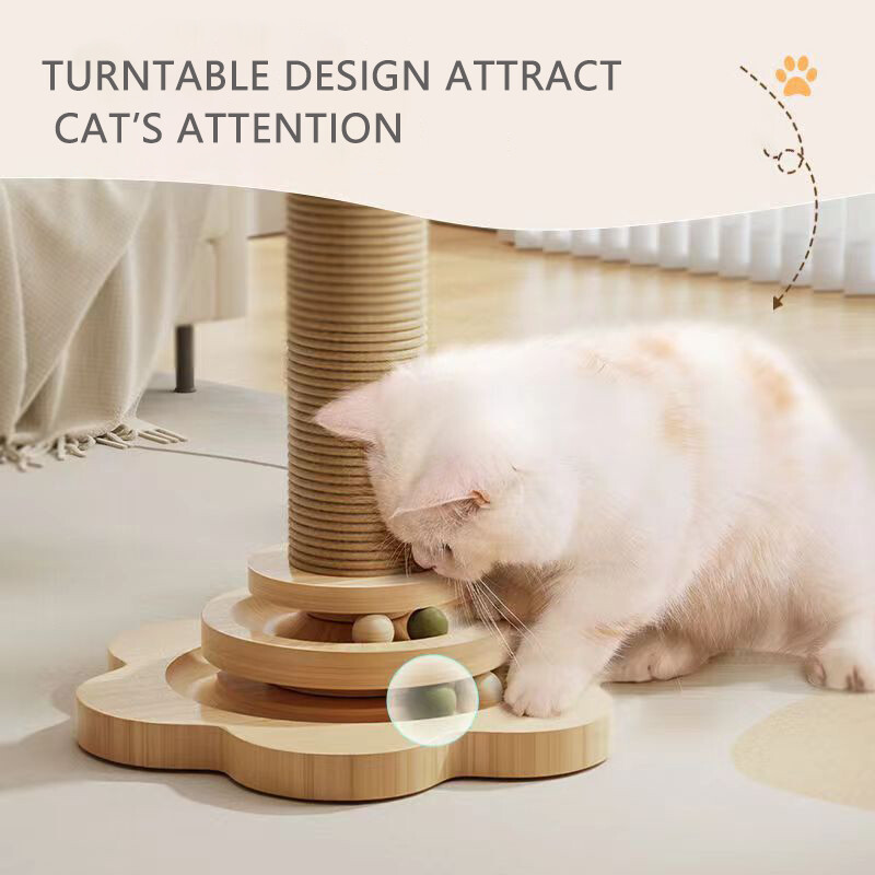 Zgarietor de pisici din lemn pentru zgariat sisal pentru pisici, rezistent la uzura, jucarii cu platou rotativ pentru pisici, articole amuzante de dresaj pentru pisici