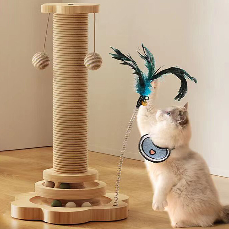 Zgarietor de pisici din lemn pentru zgariat sisal pentru pisici, rezistent la uzura, jucarii cu platou rotativ pentru pisici, articole amuzante de dresaj pentru pisici