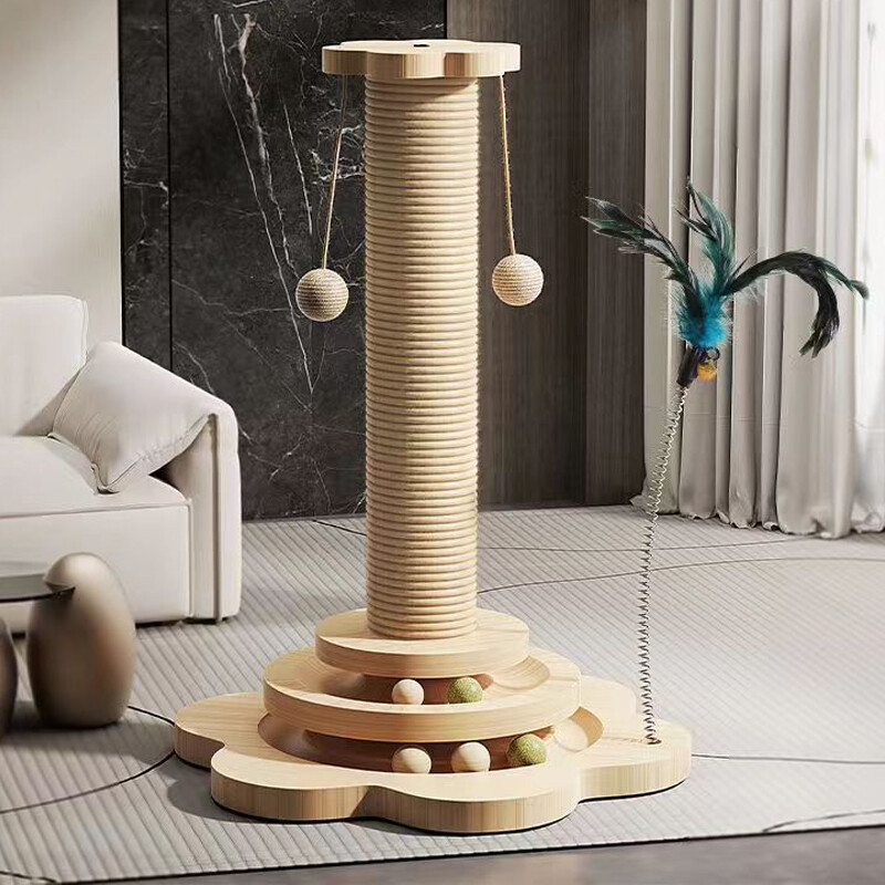 Zgarietor de pisici din lemn pentru zgariat sisal pentru pisici, rezistent la uzura, jucarii cu platou rotativ pentru pisici, articole amuzante de dresaj pentru pisici