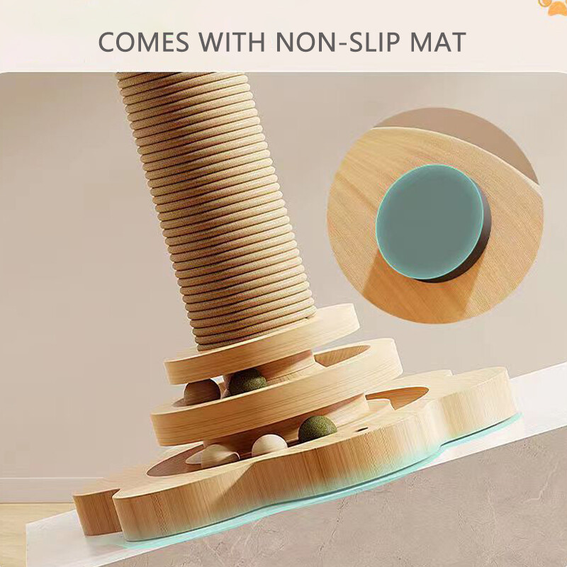 Zgarietor de pisici din lemn pentru zgariat sisal pentru pisici, rezistent la uzura, jucarii cu platou rotativ pentru pisici, articole amuzante de dresaj pentru pisici