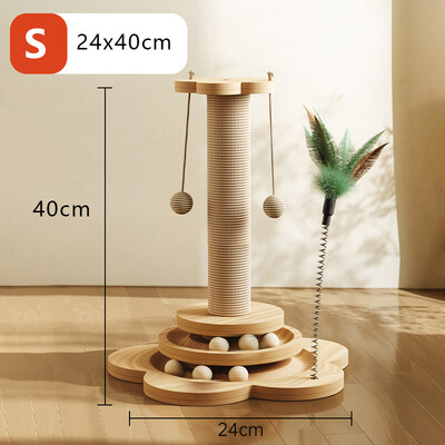 Sizala skrāpējamais stabiņš kaķu masīvkoka kaķu pagriežamajam galdiņam, izturīga kaķēnu nagu dzirnaviņas apmācības rotaļlieta, nodilumizturīgs kaķu skrāpējs