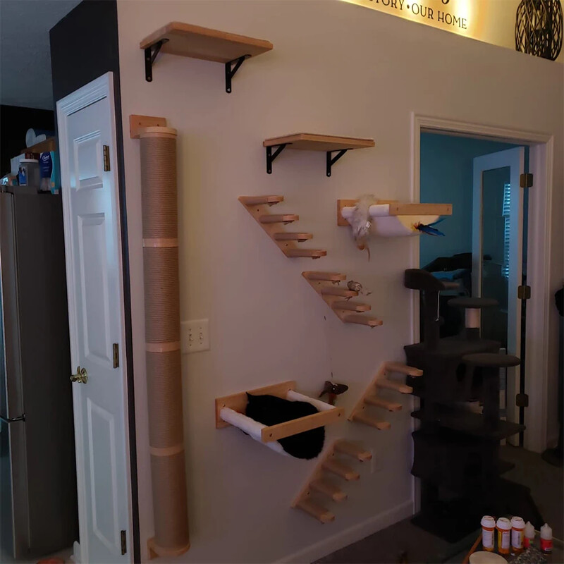 Cadre d'escalade mural en bois pour chat, échelle en sisal, meubles animaux de compagnie, hamac chat, table ronde diabétique