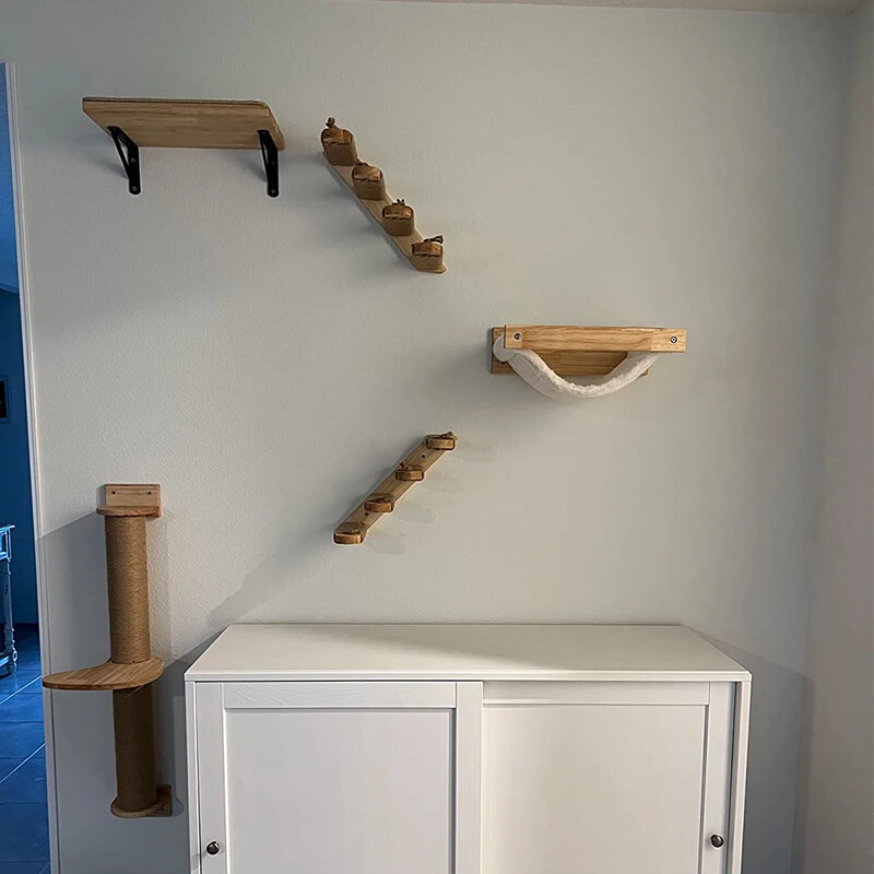 Cadre d'escalade mural en bois pour chat, échelle en sisal, meubles animaux de compagnie, hamac chat, table ronde diabétique