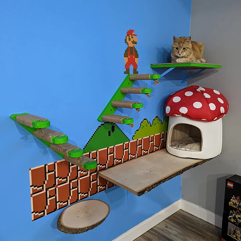 Cadre d'escalade mural en bois pour chat, échelle en sisal, meubles animaux de compagnie, hamac chat, table ronde diabétique