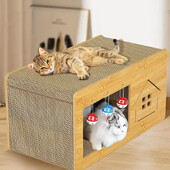 Kačių draskyklių dėžė, didelės apkrovos, kartoninis draskytuvas katėms, erdvus kačiuko draskymasis poilsio lova Tvirtas namelis katei