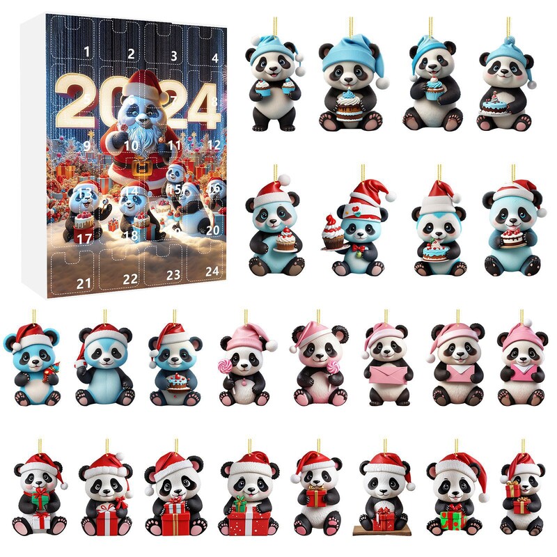 Tarpvalstybinė kalėdinė kūrybinė dovanų dėžutė šventinė atgalinio skaičiavimo žaliuzių dėžutė dovana vaikams Panda Kalėdų eglutės pakabukas