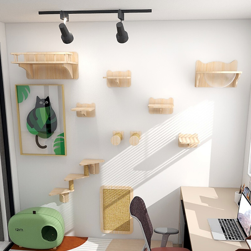 Kačių laipiojimo sieniniai baldai Laiptų lentyna prie sienos tvirtinamas hamakas, apverčiamas laiptų lentynas su sizalio virvinėmis kopėčiomis