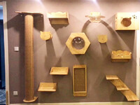 Mobilier din lemn masiv montat pe perete pentru pisici Scară de urcat stinghii Hamac pentru pisici cu stâlp de zgâriere pentru activități în interior