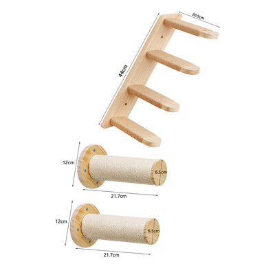 Mobilier din lemn masiv montat pe perete pentru pisici Scară de urcat stinghii Hamac pentru pisici cu stâlp de zgâriere pentru activități în interior