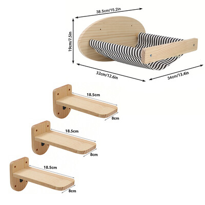 Mobilier din lemn masiv montat pe perete pentru pisici Scară de urcat stinghii Hamac pentru pisici cu stâlp de zgâriere pentru activități în interior