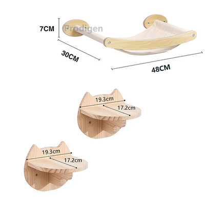 Mobilier din lemn masiv montat pe perete pentru pisici Scară de urcat stinghii Hamac pentru pisici cu stâlp de zgâriere pentru activități în interior