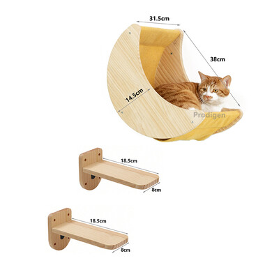 Mobilier din lemn masiv montat pe perete pentru pisici Scară de urcat stinghii Hamac pentru pisici cu stâlp de zgâriere pentru activități în interior