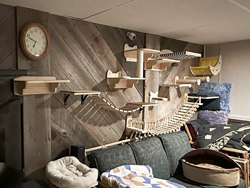 Mobilier din lemn masiv montat pe perete pentru pisici Scară de urcat stinghii Hamac pentru pisici cu stâlp de zgâriere pentru activități în interior