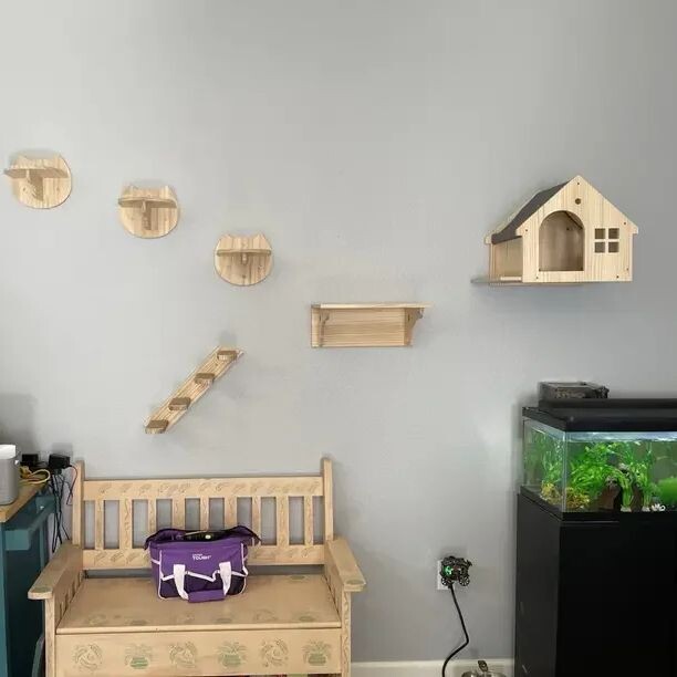 Perete de cățărat montat pentru pisici cu hamac pentru pisici și scară pentru cățărat pentru pisici Casă pentru pisici Raft pentru pisici Cuib de sisal pentru pisicuțe care se joacă și se odihnesc