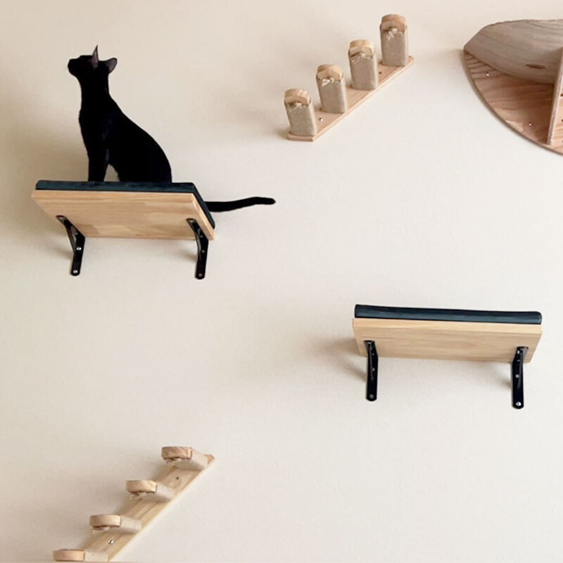 Raft pentru cățărare pentru pisici, montat pe perete, scară în patru trepte cu stâlp de zgâriat din sisal pentru platformă turn de copac pentru pisici, mobilier pentru animale de companie