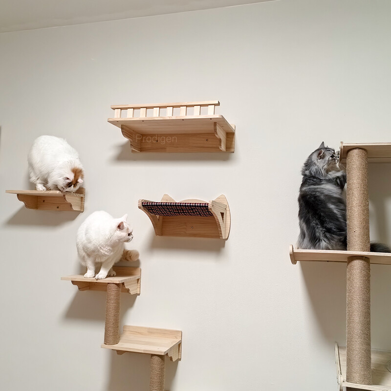 Falra szerelhető mászó macska fapolcok macskafüggőágy ugrópadlóval vagy karcoló oszloppal a macska játékhoz és alváshoz
