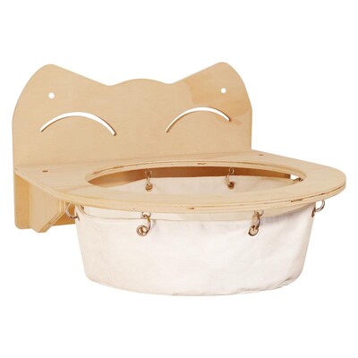 Pie sienas stiprināmi kaķu kāpšanas plaukti kaķu šūpuļtīkls ar kāpnēm un lecamo platformu, kas paredzēta kaķēniem, kas spēlējas un asaris