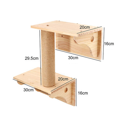 Pie sienas stiprināmi kaķu kāpšanas plaukti kaķu šūpuļtīkls ar kāpnēm un lecamo platformu, kas paredzēta kaķēniem, kas spēlējas un asaris