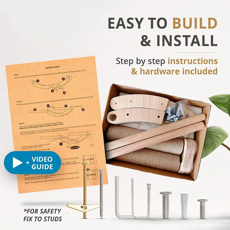 Pie sienas stiprināma koka kaķa gulta kaķēna sizala kāpnes, pakāpiens, skrāpis, kaķis, kāpšanas rāmis, mēbeles mājdzīvnieku mājas gulta šūpuļtīkls