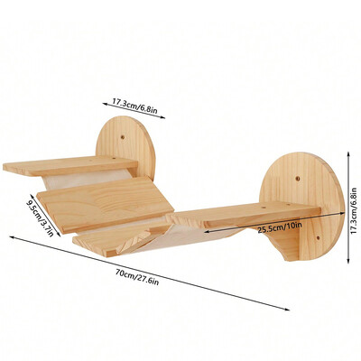 1 bucată raft din lemn pentru pisici, montat pe perete, hamac pentru pisici și platformă de sărituri cu scară pentru pisici, mobilier de interior, care se joacă