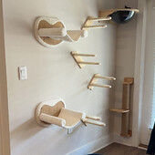 Arbore pentru pisici Suport pentru cățărare pentru pisici, montat pe perete, stâlp de zgâriat pentru pisici, pod cu hamac, biban pentru pisici și joacă