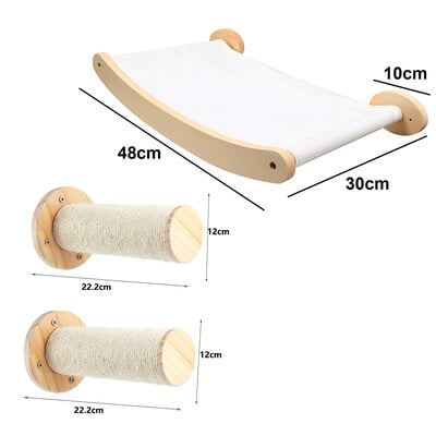 Arbore pentru pisici Suport pentru cățărare pentru pisici, montat pe perete, stâlp de zgâriat pentru pisici, pod cu hamac, biban pentru pisici și joacă